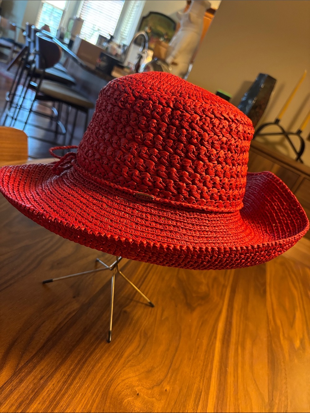 Scala Red Woven Sun Hat With Ribbon Accent Wide Brim